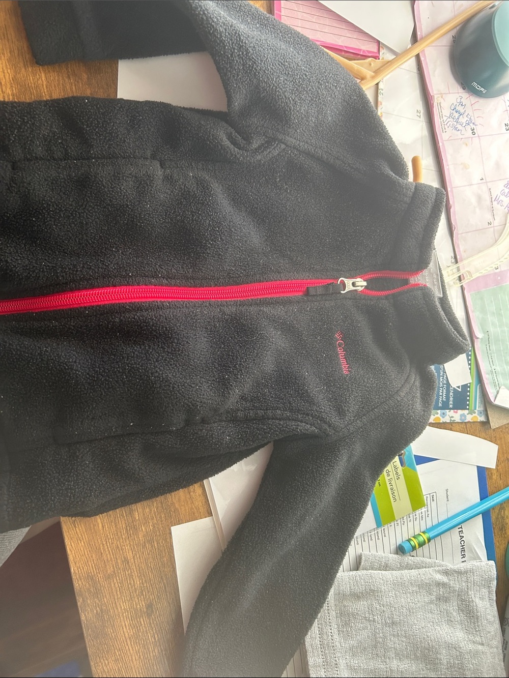 Columbia Kids Black Fleece Jacket with Pink Zipper